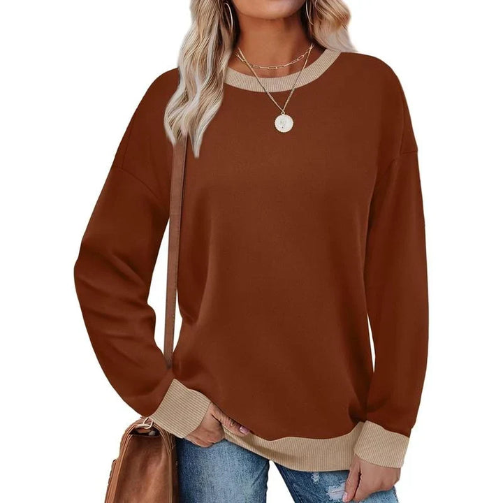 Women's Crew Neck Long Sleeve Sweatshirt with Contrast Trim