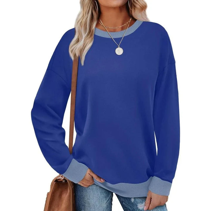 Women's Crew Neck Long Sleeve Sweatshirt with Contrast Trim