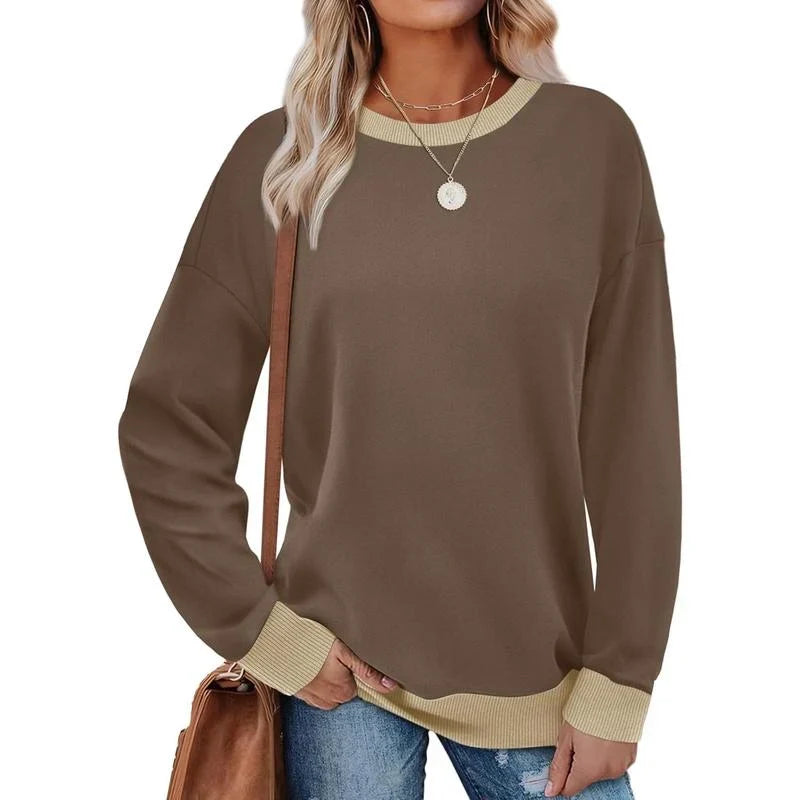 Women's Crew Neck Long Sleeve Sweatshirt with Contrast Trim