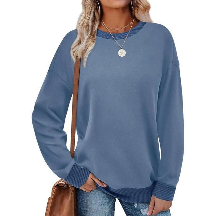 Women's Crew Neck Long Sleeve Sweatshirt with Contrast Trim