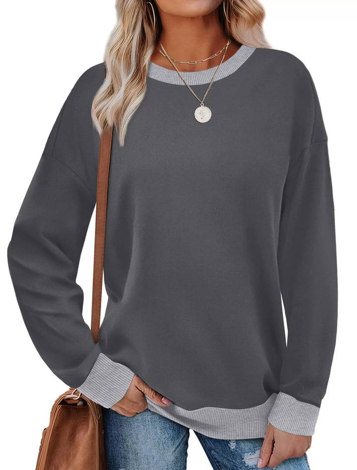 Women's Crew Neck Long Sleeve Sweatshirt with Contrast Trim