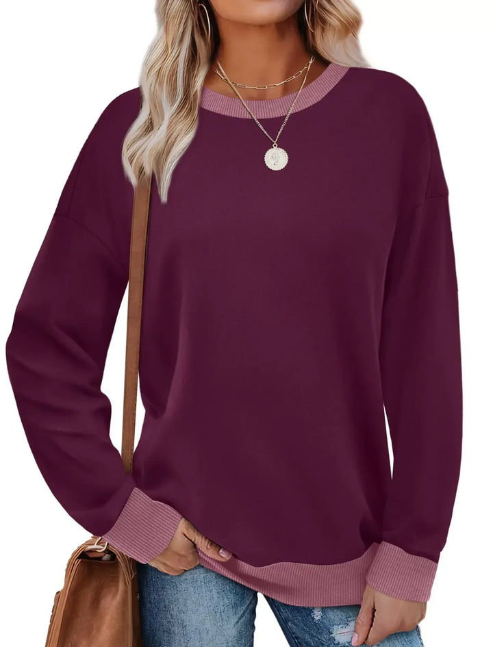 Women's Crew Neck Long Sleeve Sweatshirt with Contrast Trim