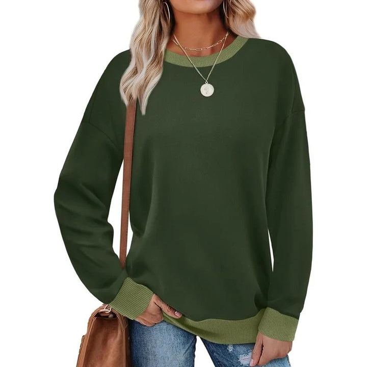 Women's Crew Neck Long Sleeve Sweatshirt with Contrast Trim