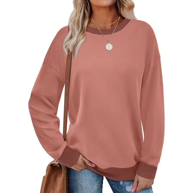 Women's Crew Neck Long Sleeve Sweatshirt with Contrast Trim