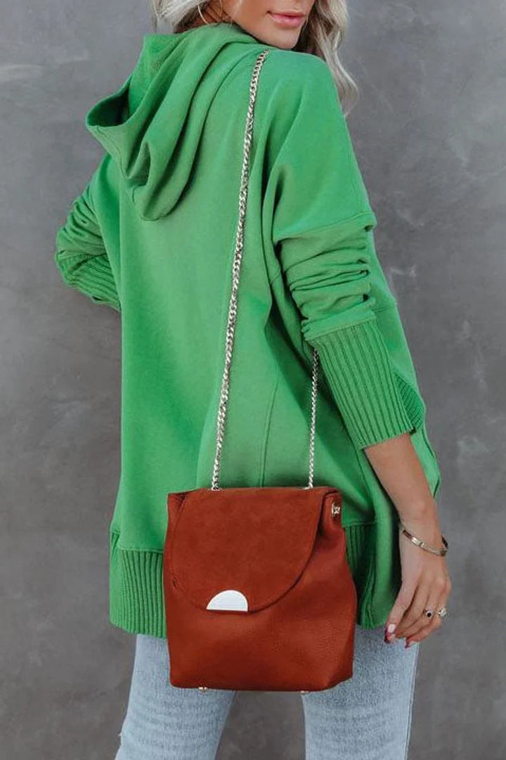 Women's Hooded Long Sleeve Tunic Sweatshirt with Snap V-Neck