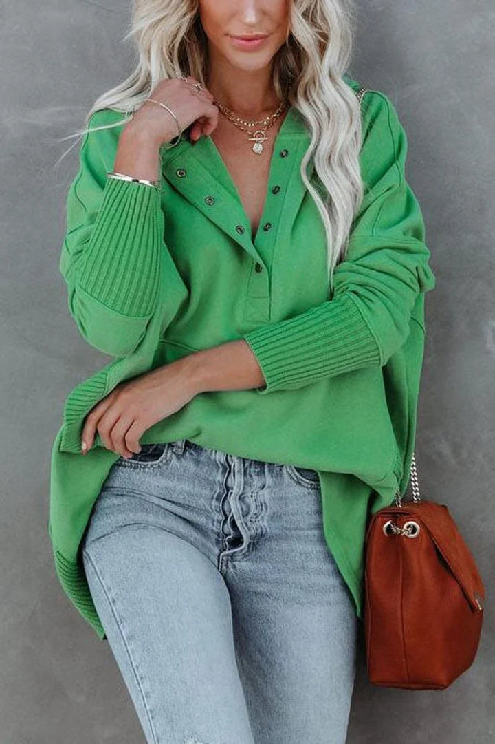 Women's Hooded Long Sleeve Tunic Sweatshirt with Snap V-Neck