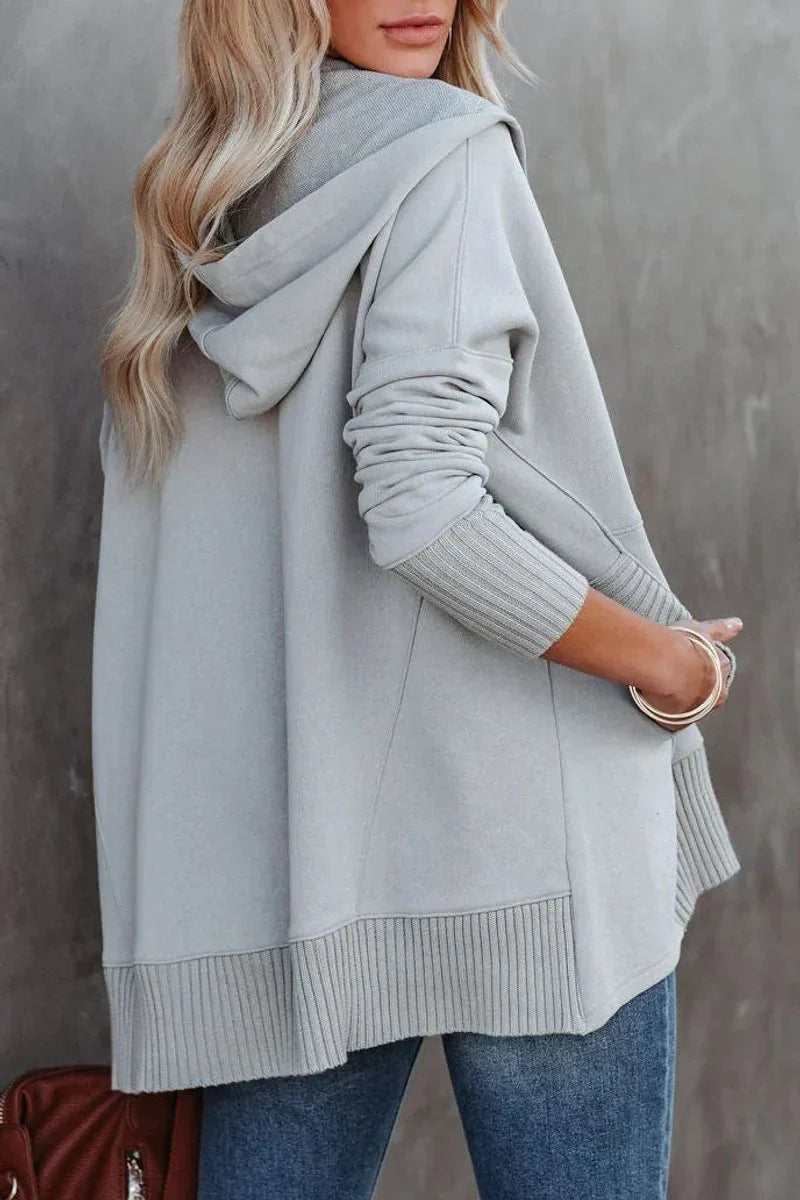 Women's Hooded Long Sleeve Tunic Sweatshirt with Snap V-Neck
