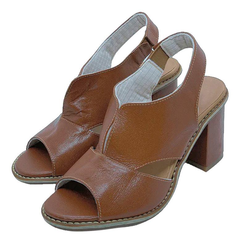 Selina | Women's Leather Sandals with Heel and Comfort Footbed