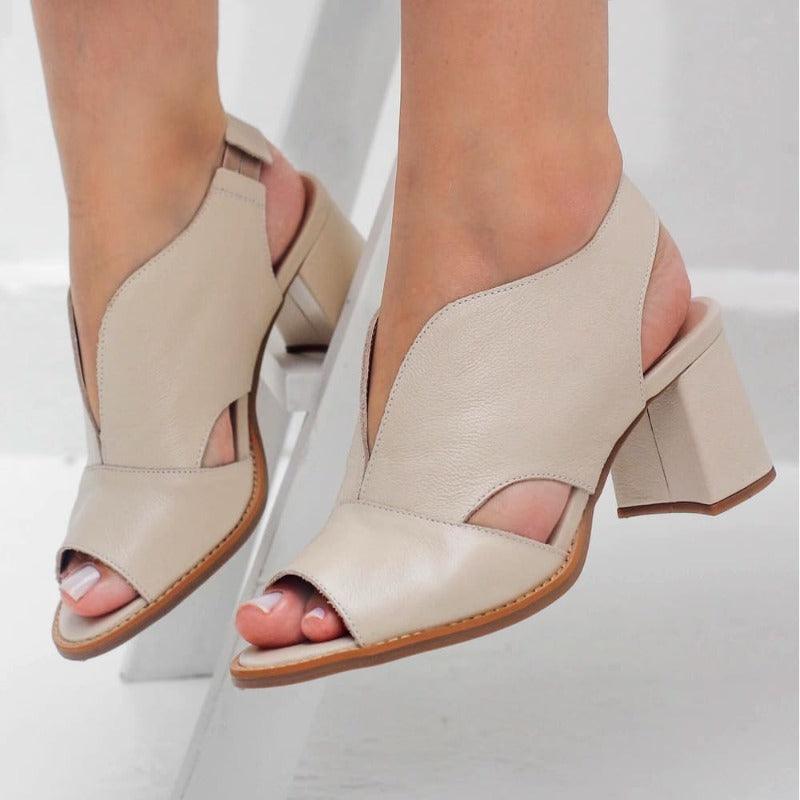 Selina | Women's Leather Sandals with Heel and Comfort Footbed