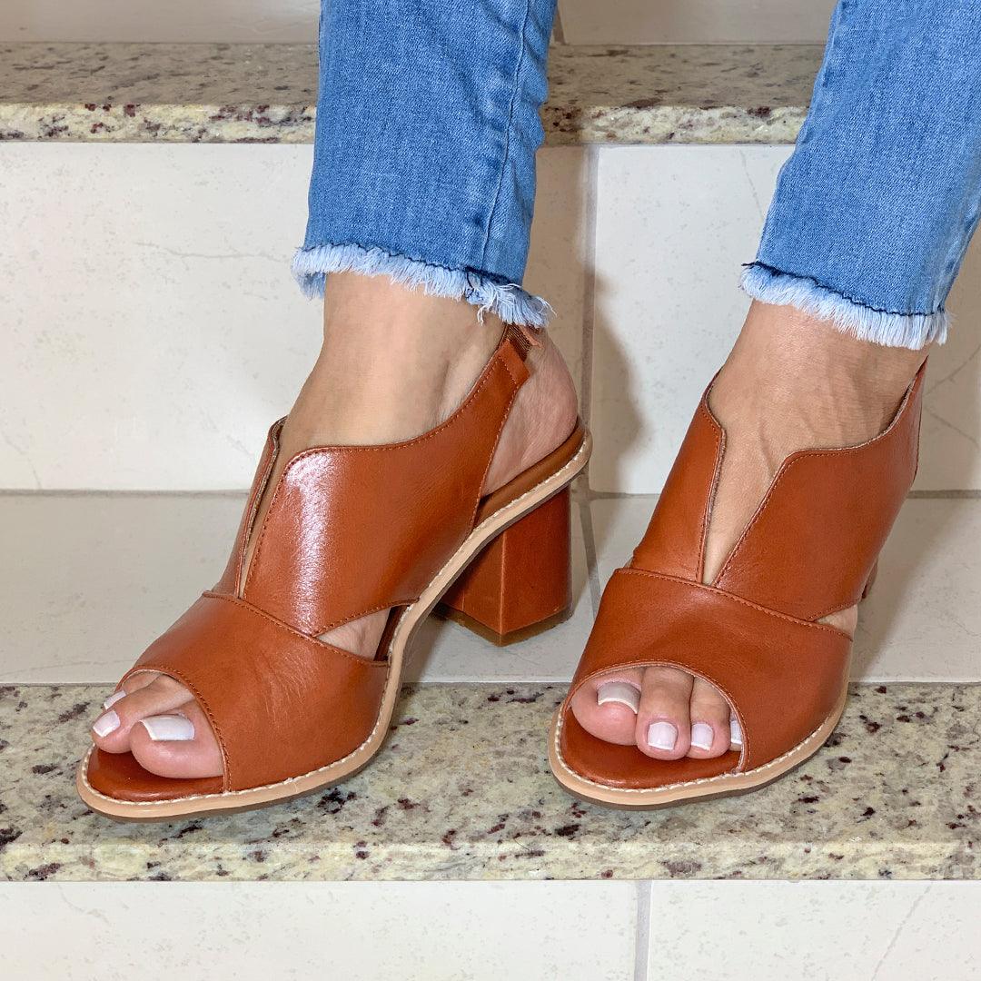 Selina | Women's Leather Sandals with Heel and Comfort Footbed