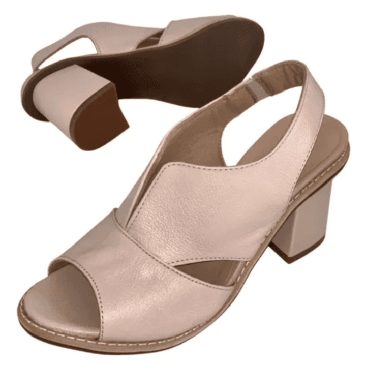 Selina | Women's Leather Sandals with Heel and Comfort Footbed