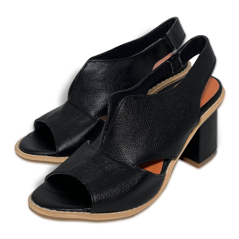 Selina | Women's Leather Sandals with Heel and Comfort Footbed