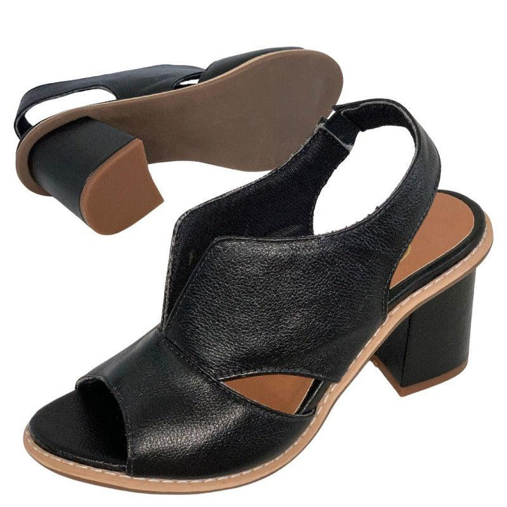 Selina | Women's Leather Sandals with Heel and Comfort Footbed