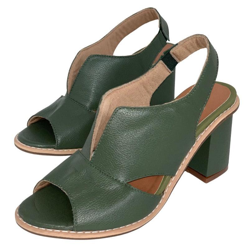 Selina | Women's Leather Sandals with Heel and Comfort Footbed
