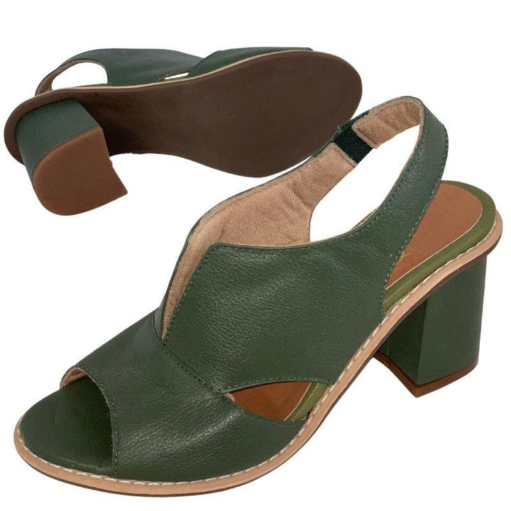 Selina | Women's Leather Sandals with Heel and Comfort Footbed