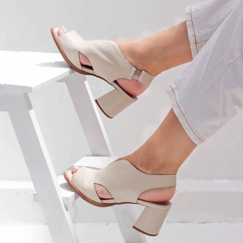 Selina | Women's Leather Sandals with Heel and Comfort Footbed