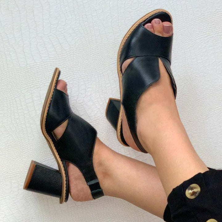 Selina | Women's Leather Sandals with Heel and Comfort Footbed
