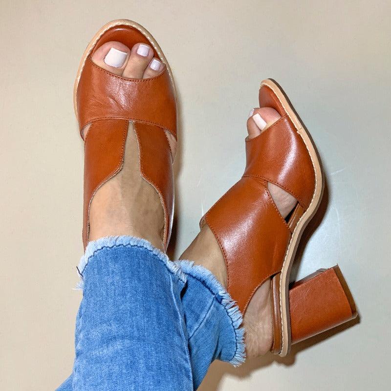 Selina | Women's Leather Sandals with Heel and Comfort Footbed