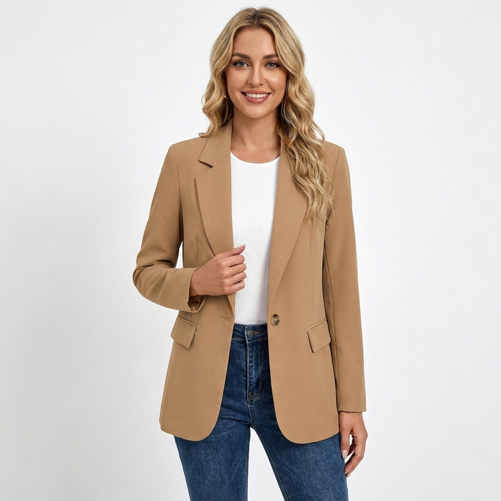 Women's Longline Single Button Blazer with Welt Pockets
