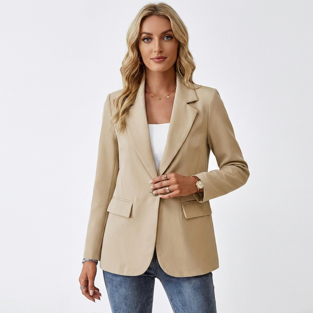 Women's Relaxed Longline Notched Lapel Blazer with Welt Pockets
