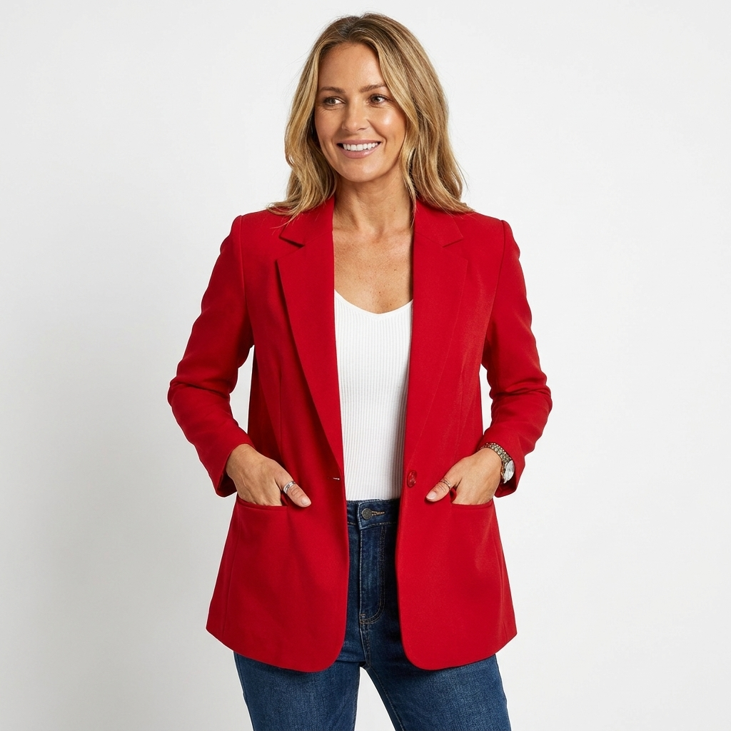 Women's Relaxed Longline Notched Lapel Blazer with Welt Pockets