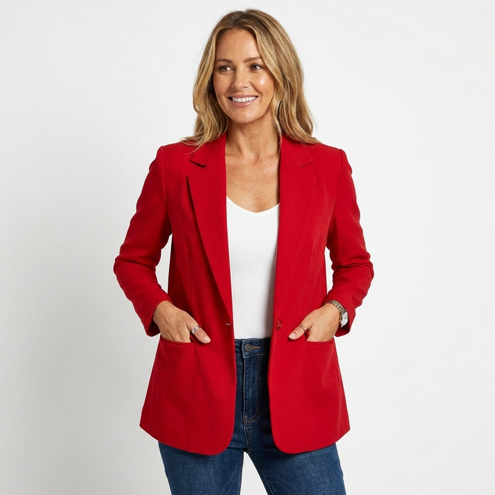 Women's Longline Single Button Blazer with Welt Pockets