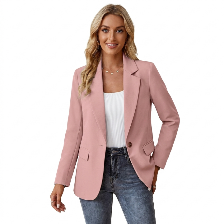 Women's Relaxed Longline Notched Lapel Blazer with Welt Pockets