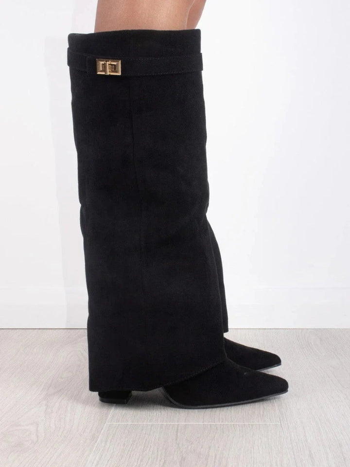 Women's Knee-High Suede Heeled Boots