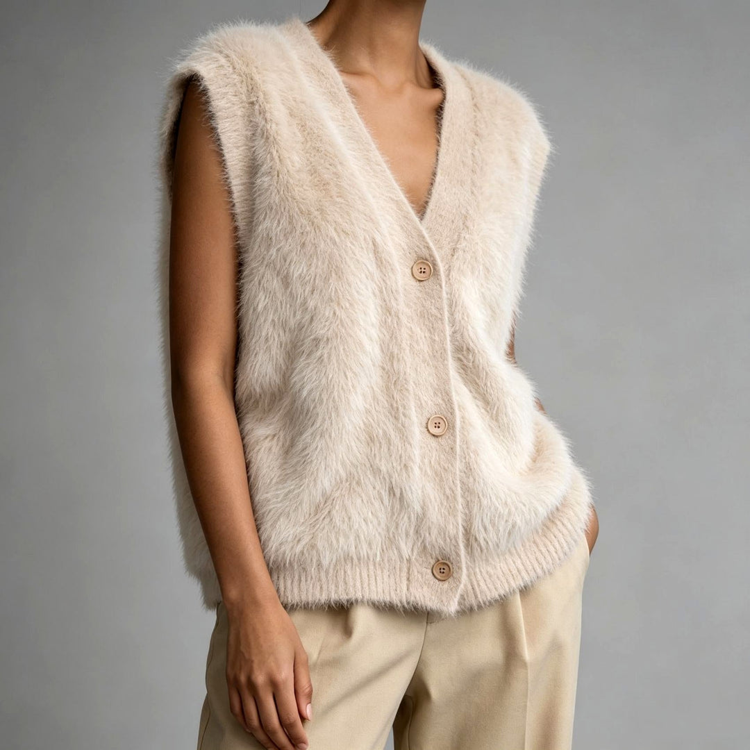 Women's Fuzzy Knit Button-Front Vest
