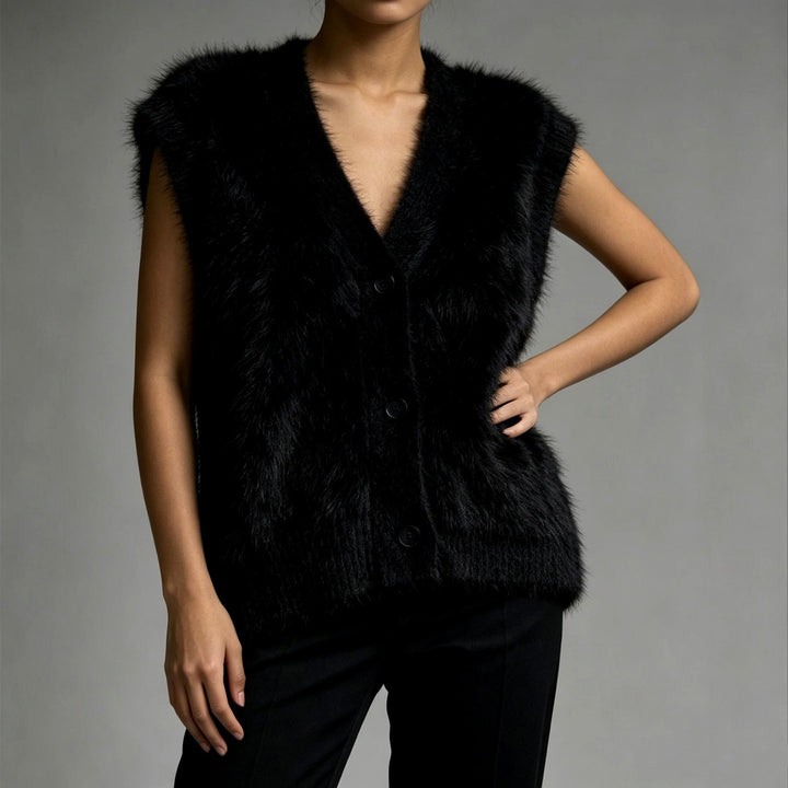 Women's Fuzzy Knit Button-Front Vest